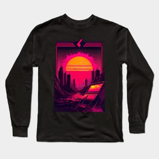 Synthwave Sun Over A Post-Apocalyptic City Long Sleeve T-Shirt